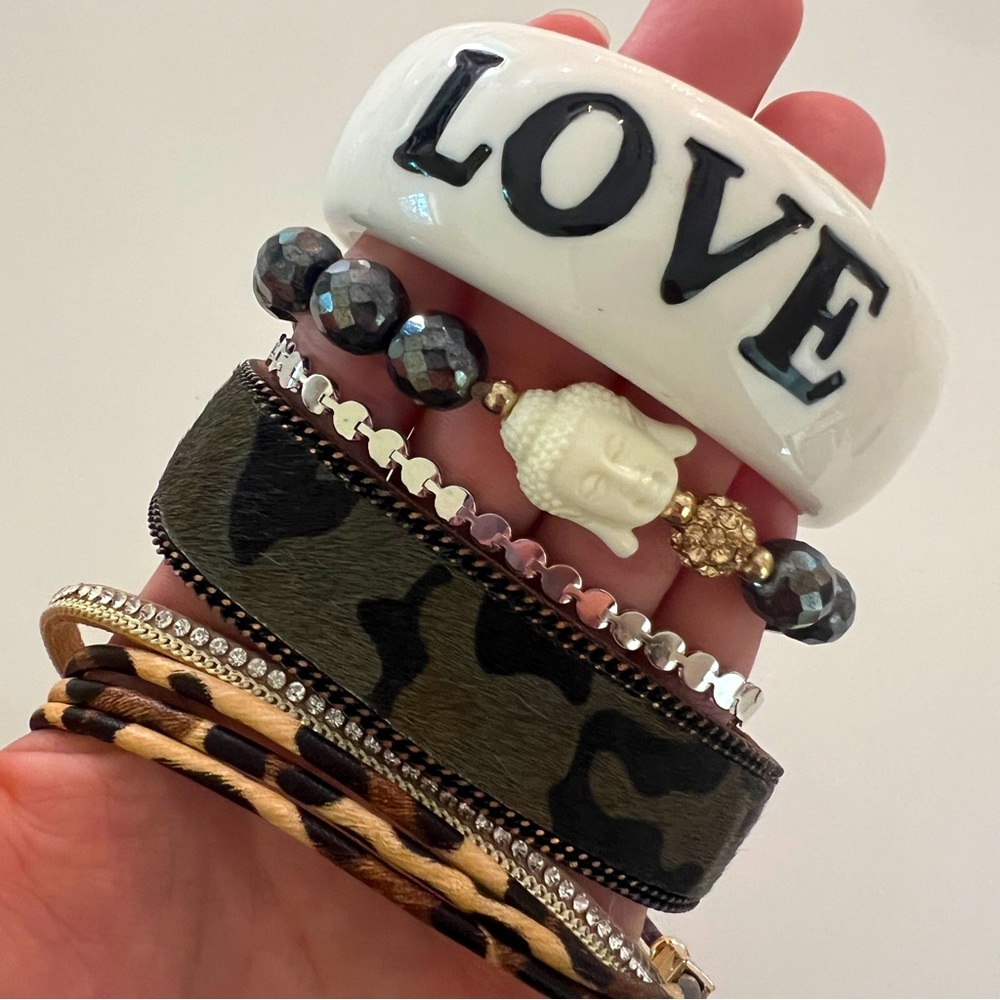 Eclectic Bracelet Bundle - Buddha Beads, LOVE Bangle, Animal Print + MORE